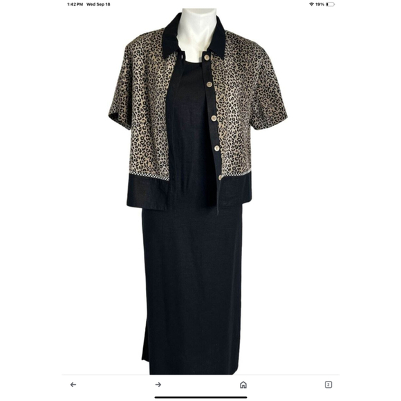 Studio Ease VINTAGE linen blend 2 PC maxi Dress & Black leopard print Jacket 16W - Picture 11 of 14